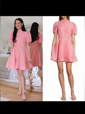 ANTONIO MELANI Pink Embroidered Fit-and-Flare Mini Dress